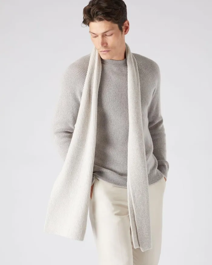 NPeal Cashmere Scarves WomenMen Unisex Ribbed Cashmere Scarf Pebble Grey