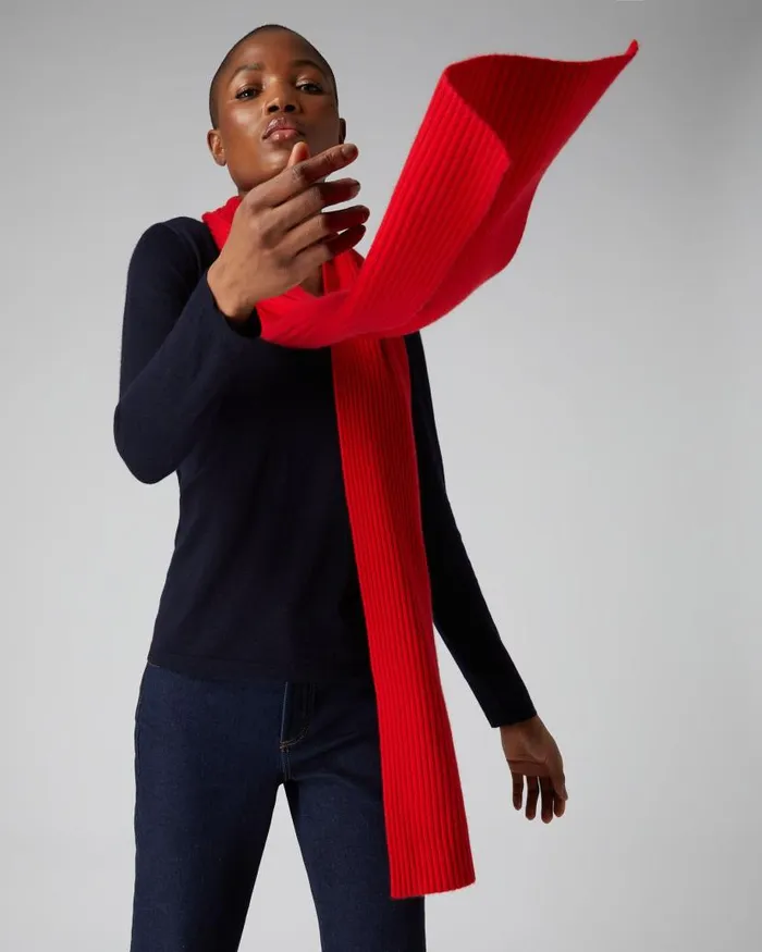 NPeal Cashmere Scarves WomenMen Unisex Short Ribbed Cashmere Scarf Red