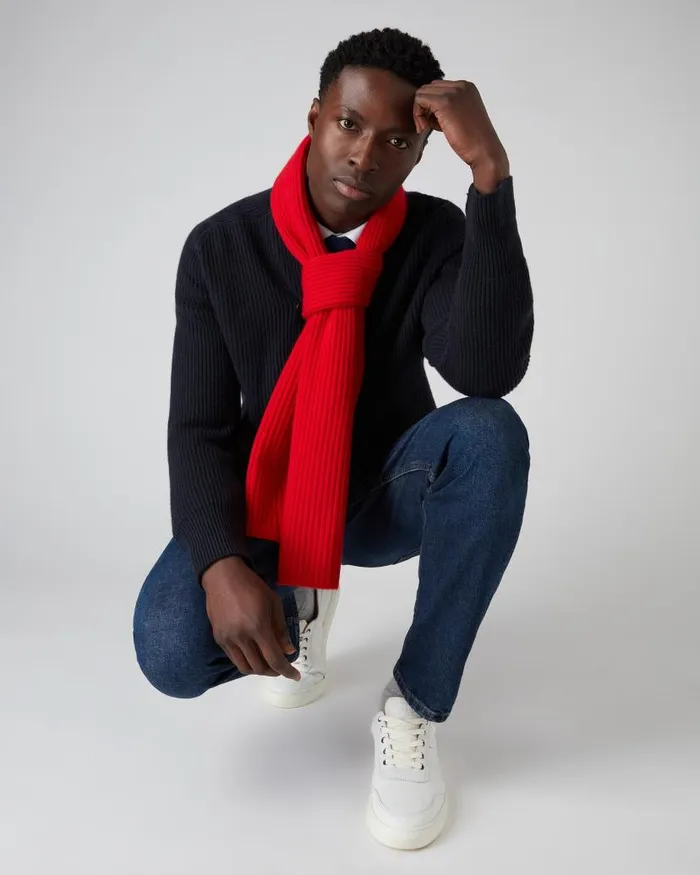 NPeal Cashmere Scarves WomenMen Unisex Short Ribbed Cashmere Scarf Red
