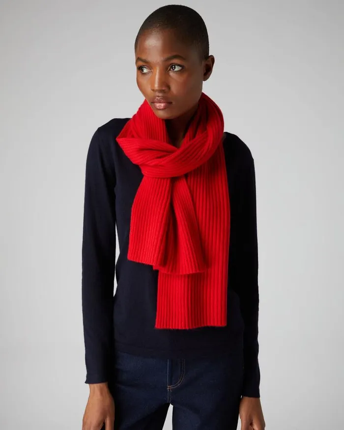 NPeal Cashmere Scarves WomenMen Unisex Short Ribbed Cashmere Scarf Red