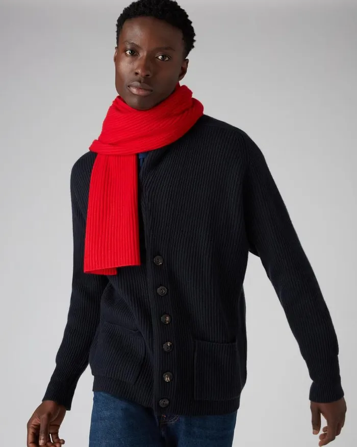 NPeal Cashmere Scarves WomenMen Unisex Short Ribbed Cashmere Scarf Red