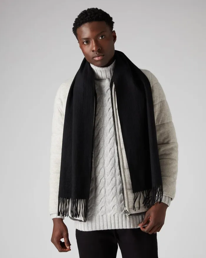 NPeal Cashmere Scarves WomenMen Unisex Woven Cashmere Scarf Black