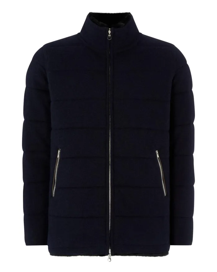 NPeal Coats and Jackets Men Whistler Fur Quilted Jacket Navy Blue