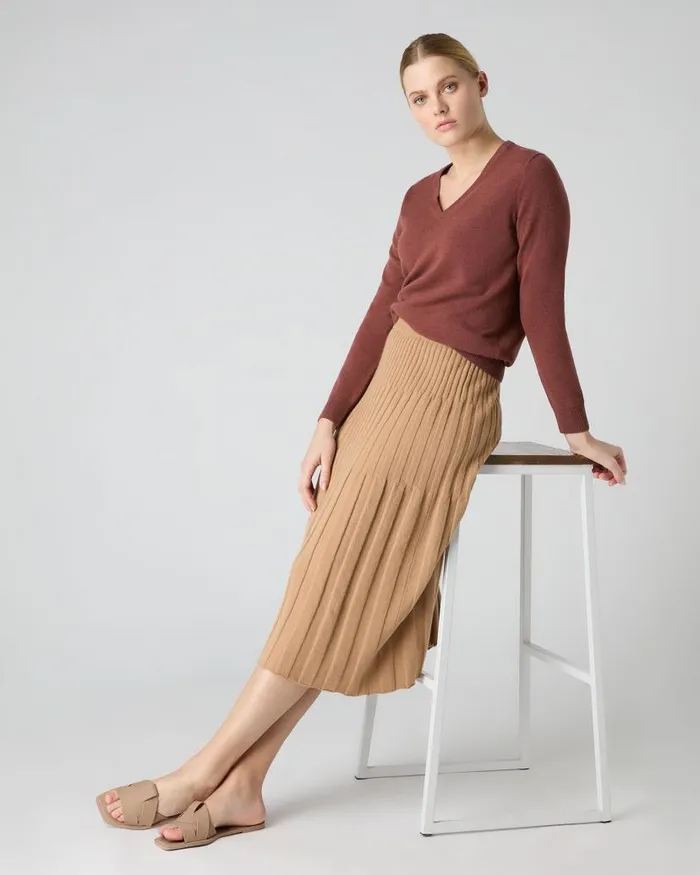 NPeal Dresses and Skirts Women Cashmere Ribbed Skirt Sahara Brown