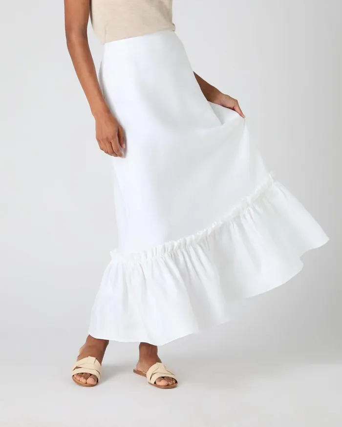 NPeal Dresses and Skirts Women Sofia Ruffle Linen Skirt White