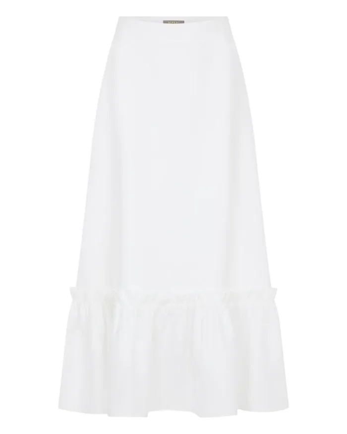 NPeal Dresses and Skirts Women Sofia Ruffle Linen Skirt White