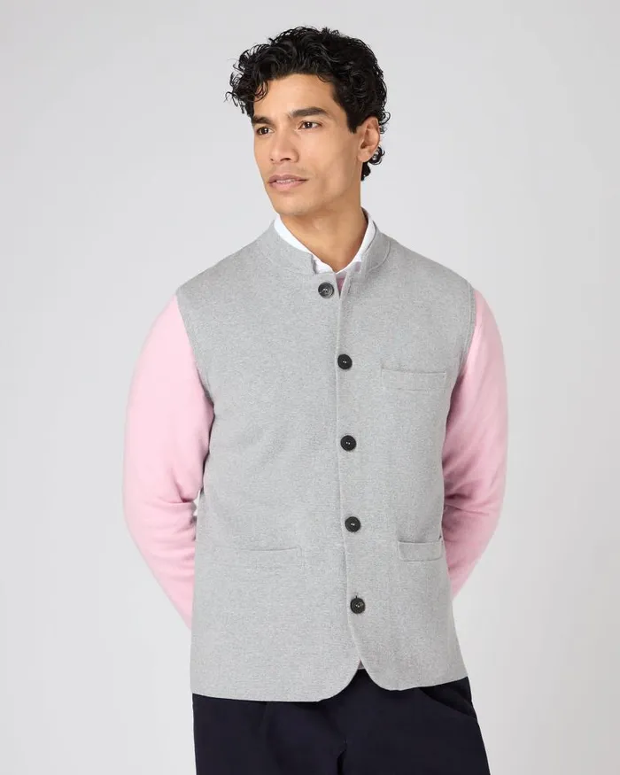 NPeal Gilets and Waistcoats Men Penzance Cotton Cashmere Gilet Fumo Grey
