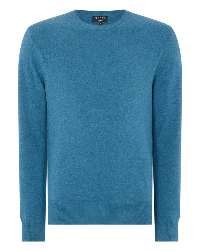 NPeal Jumpers Men 007 Crew Neck Cashmere Jumper Blue Wave