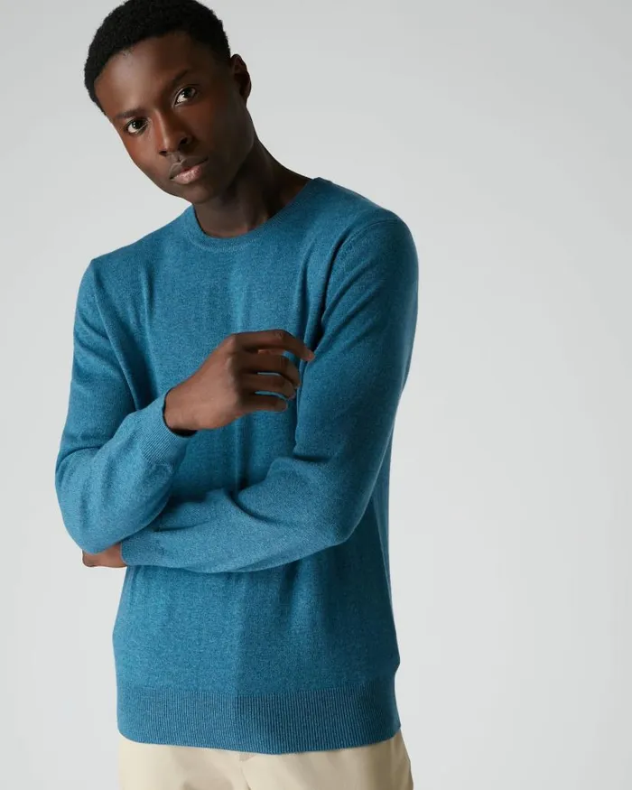 NPeal Jumpers Men 007 Crew Neck Cashmere Jumper Blue Wave