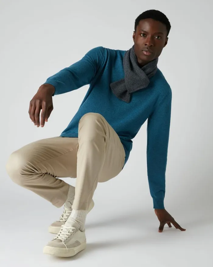 NPeal Jumpers Men 007 Crew Neck Cashmere Jumper Blue Wave