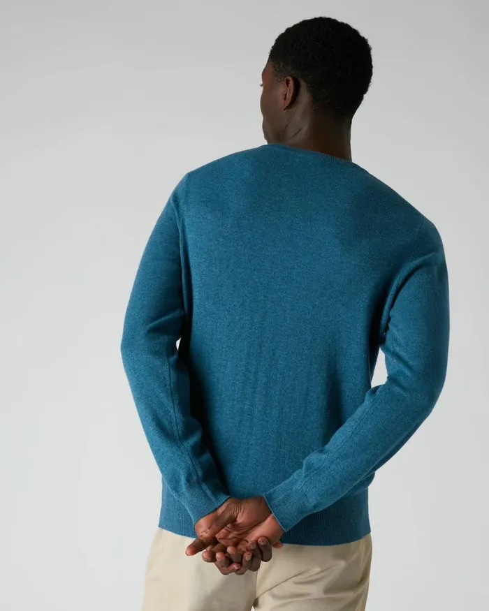 NPeal Jumpers Men 007 Crew Neck Cashmere Jumper Blue Wave