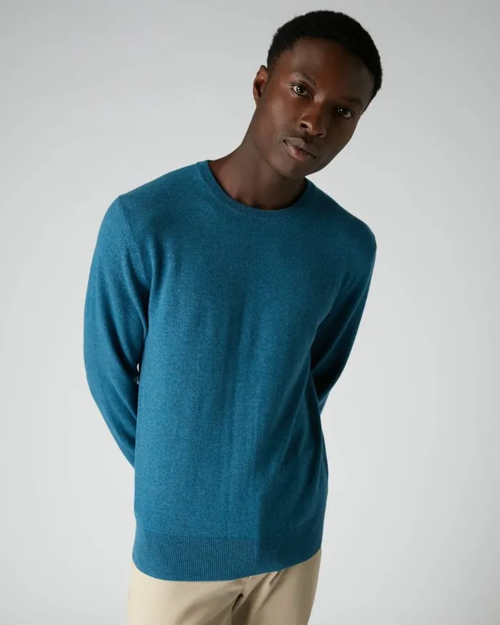 NPeal Jumpers Men 007 Crew Neck Cashmere Jumper Blue Wave