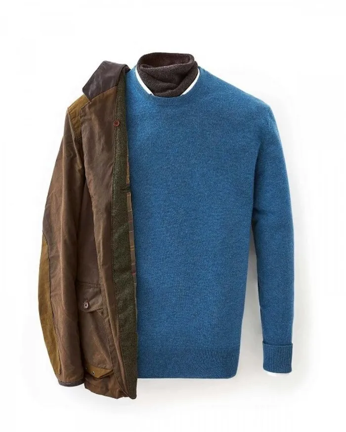 NPeal Jumpers Men 007 Crew Neck Cashmere Jumper Blue Wave