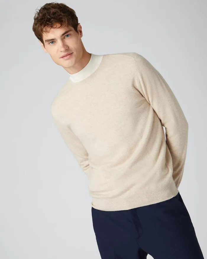 NPeal Jumpers Men Baby Cashmere Round Neck Jumper Oatmeal Brown