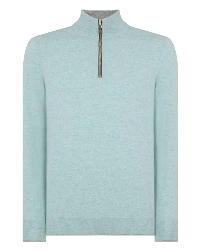 NPeal Jumpers Men Carnaby Half Zip Cashmere Jumper Oasis Green