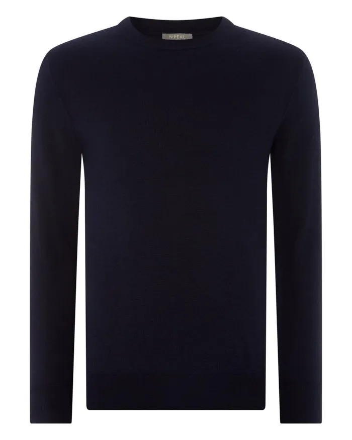 NPeal Jumpers Men Covent Fine Gauge Cashmere Round Neck Jumper Navy Blue