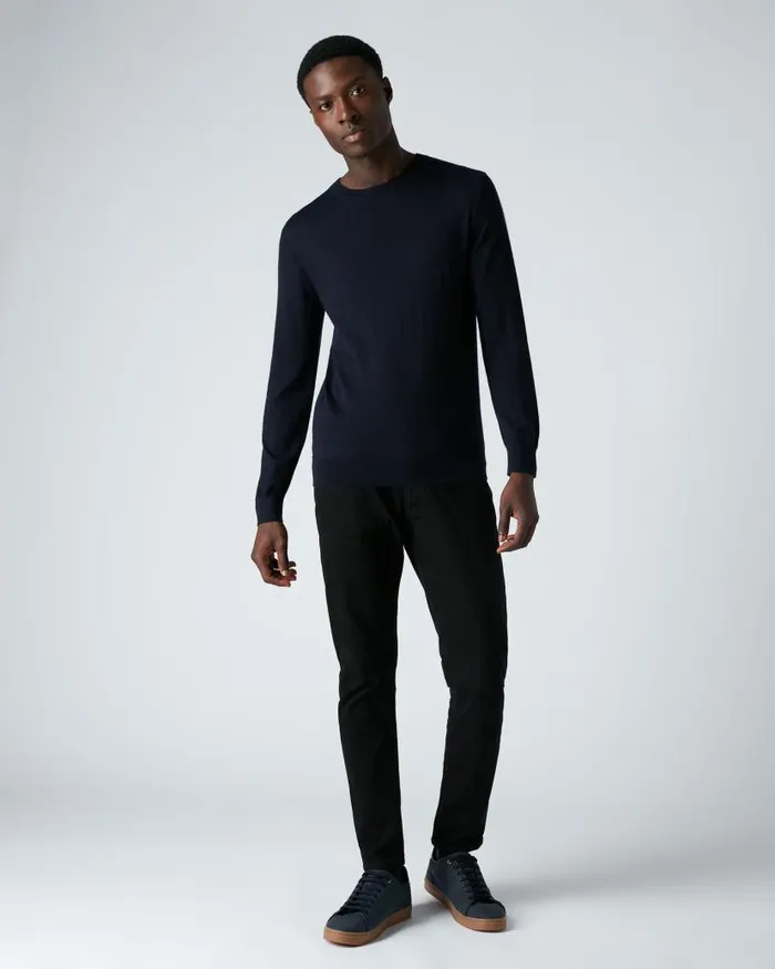 NPeal Jumpers Men Covent Fine Gauge Cashmere Round Neck Jumper Navy Blue
