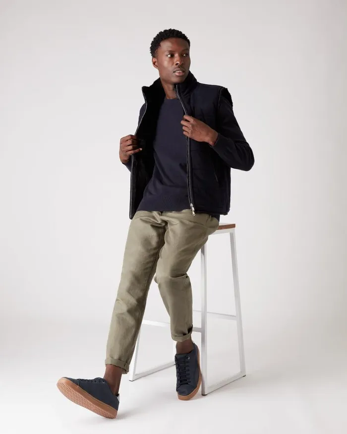NPeal Jumpers Men Oxford Round Neck Cashmere Jumper Navy Blue