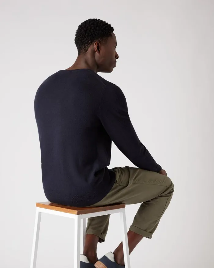 NPeal Jumpers Men Oxford Round Neck Cashmere Jumper Navy Blue