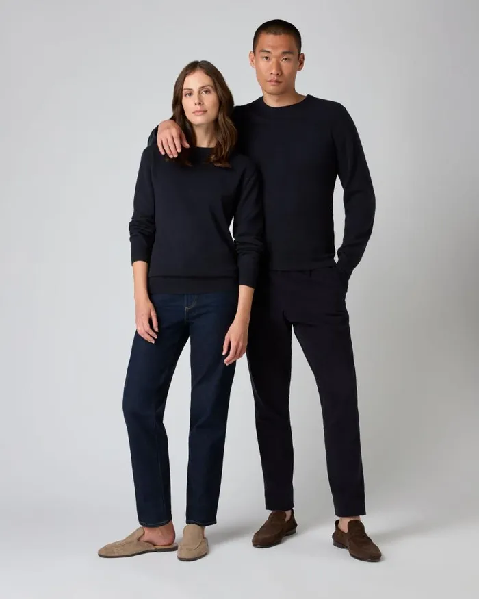 NPeal Jumpers Men Oxford Round Neck Cashmere Jumper Navy Blue