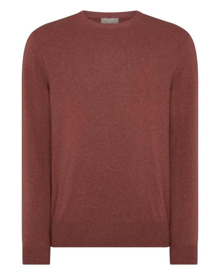 NPeal Jumpers Men Oxford Round Neck Cashmere Jumper Terracotta Brown