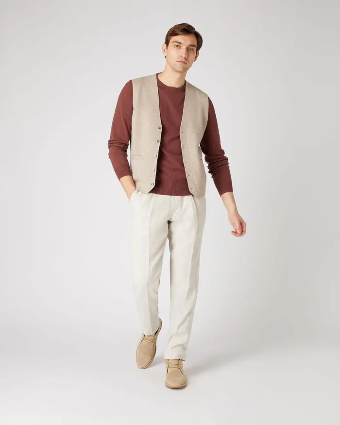 NPeal Jumpers Men Oxford Round Neck Cashmere Jumper Terracotta Brown
