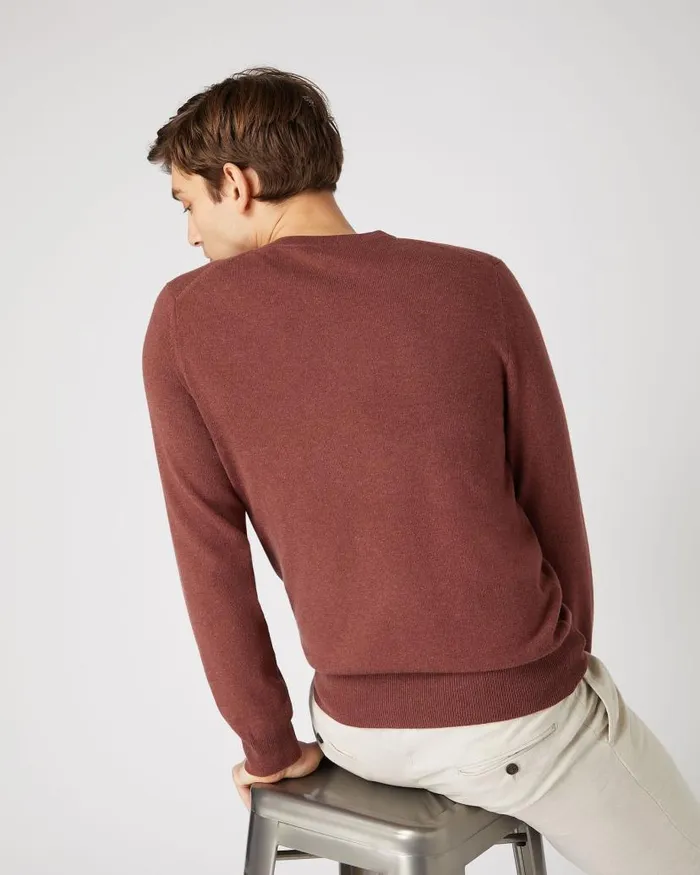NPeal Jumpers Men Oxford Round Neck Cashmere Jumper Terracotta Brown