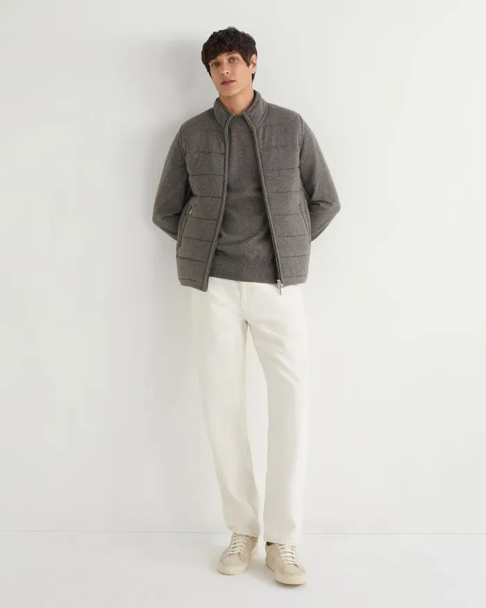 NPeal Jumpers Men Oxford Round Neck Cashmere Jumper Wood Smoke Brown