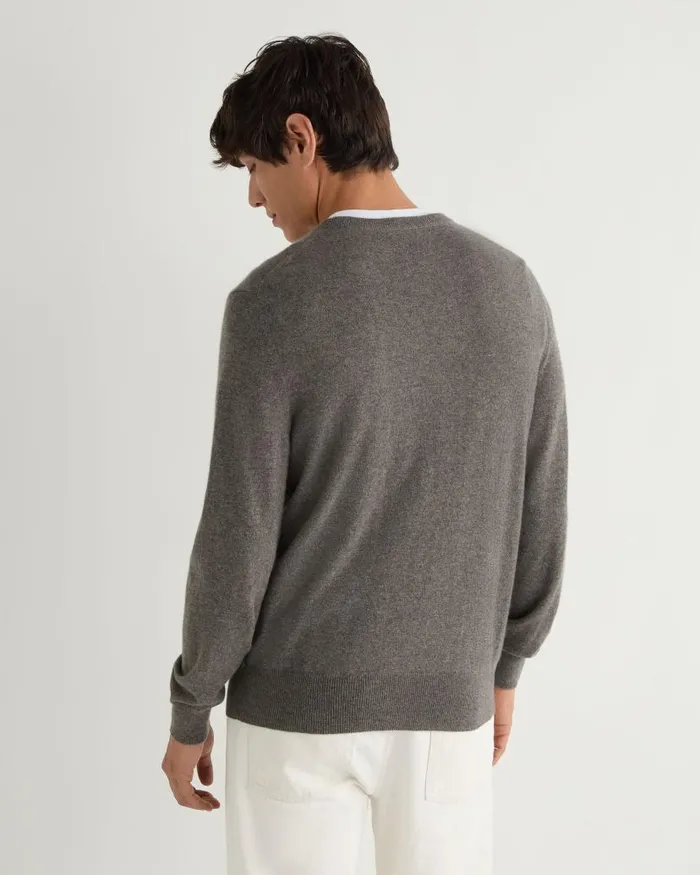 NPeal Jumpers Men Oxford Round Neck Cashmere Jumper Wood Smoke Brown