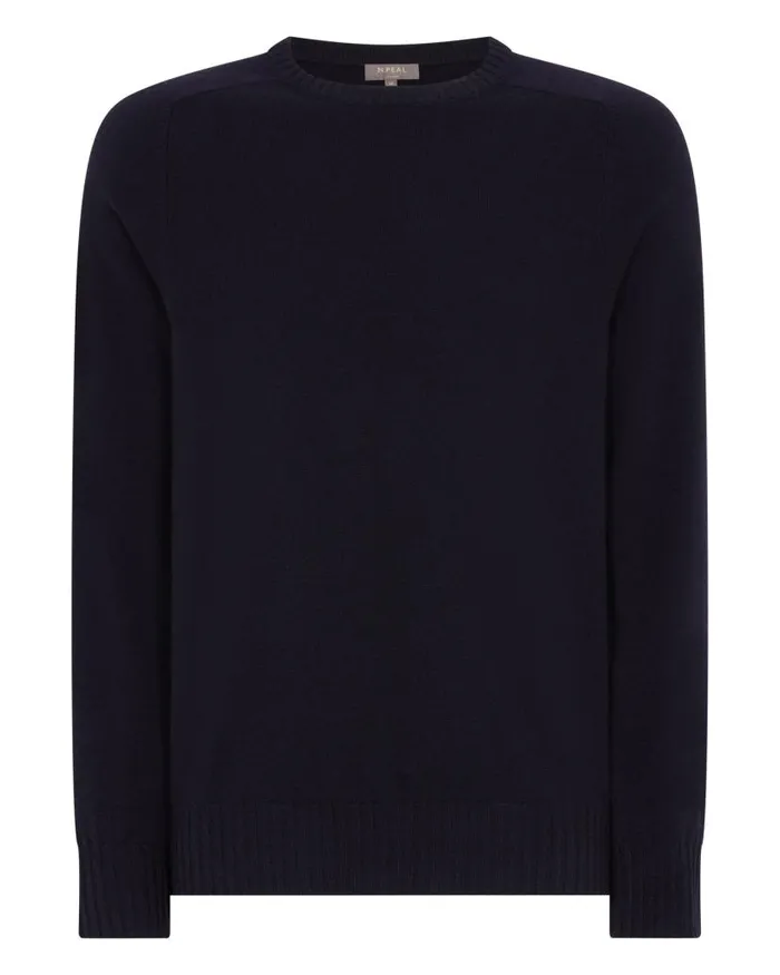 NPeal Jumpers Men Raglan Round Neck Cashmere Jumper Navy Blue