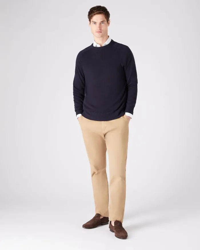 NPeal Jumpers Men Raglan Round Neck Cashmere Jumper Navy Blue