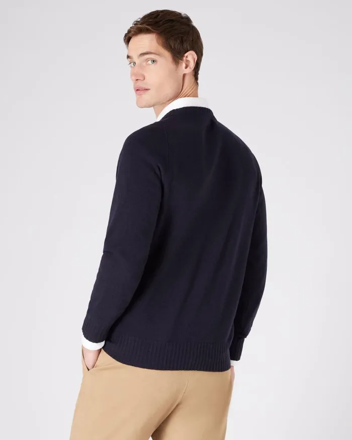 NPeal Jumpers Men Raglan Round Neck Cashmere Jumper Navy Blue
