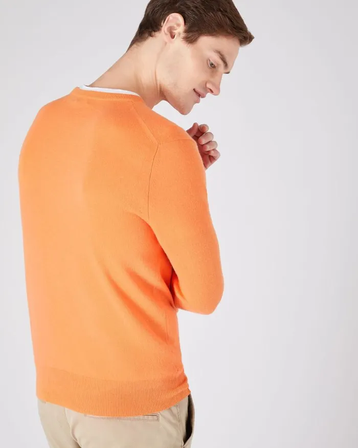 NPeal Jumpers Men The Oxford Round Neck Cashmere Jumper Papaya Orange