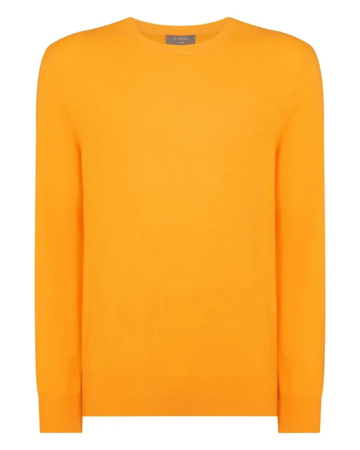 NPeal Jumpers Men The Oxford Round Neck Cashmere Jumper Satsuma Orange