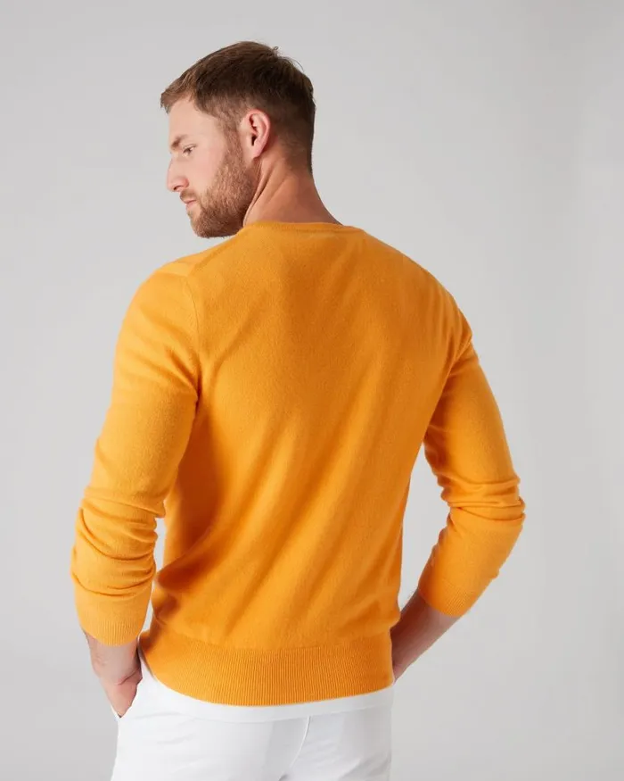 NPeal Jumpers Men The Oxford Round Neck Cashmere Jumper Satsuma Orange