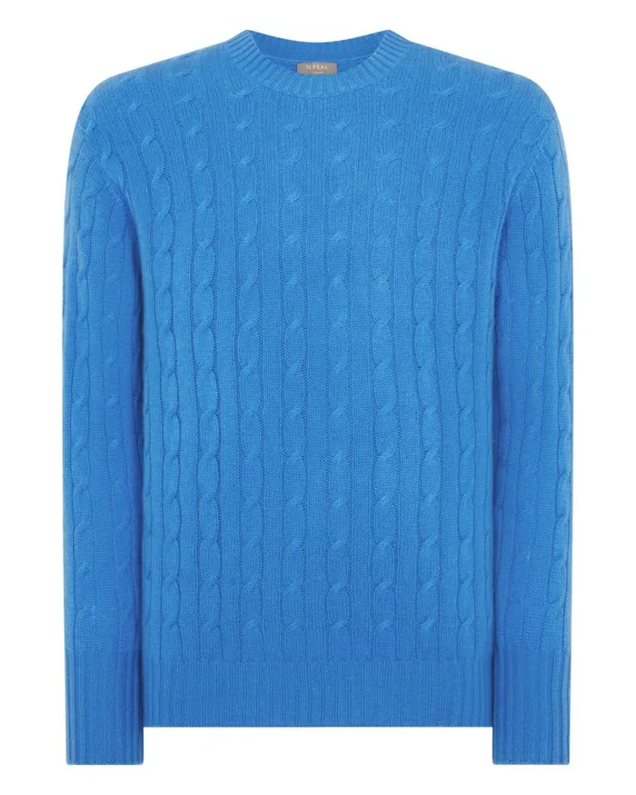 NPeal Jumpers Men The Thames Cable Cashmere Jumper Zanzibar Blue