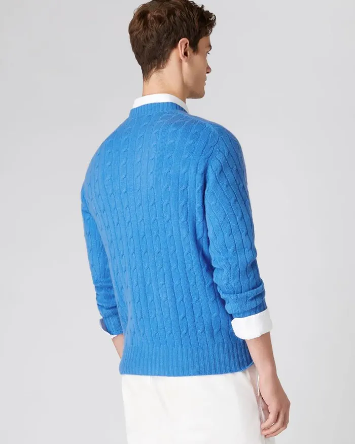 NPeal Jumpers Men The Thames Cable Cashmere Jumper Zanzibar Blue