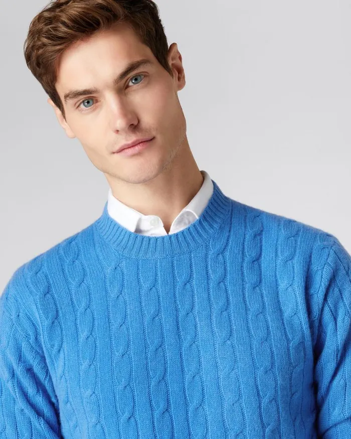 NPeal Jumpers Men The Thames Cable Cashmere Jumper Zanzibar Blue