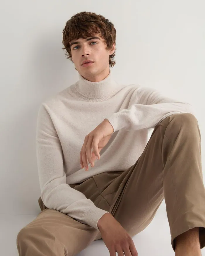 NPeal Jumpers Men Trafalgar Roll Neck Cashmere Jumper Frost White