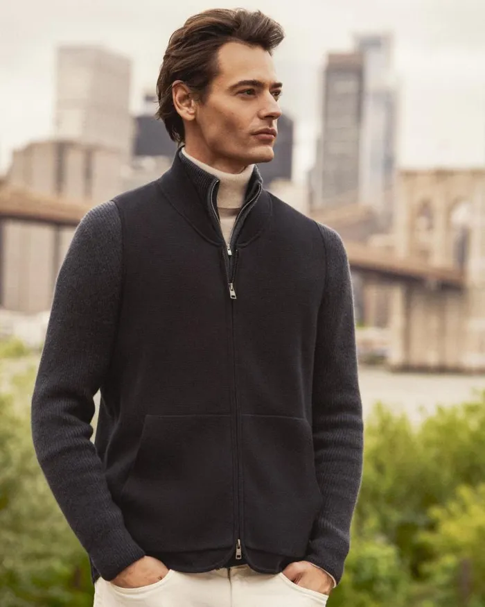 NPeal Jumpers Men Trafalgar Roll Neck Cashmere Jumper Frost White