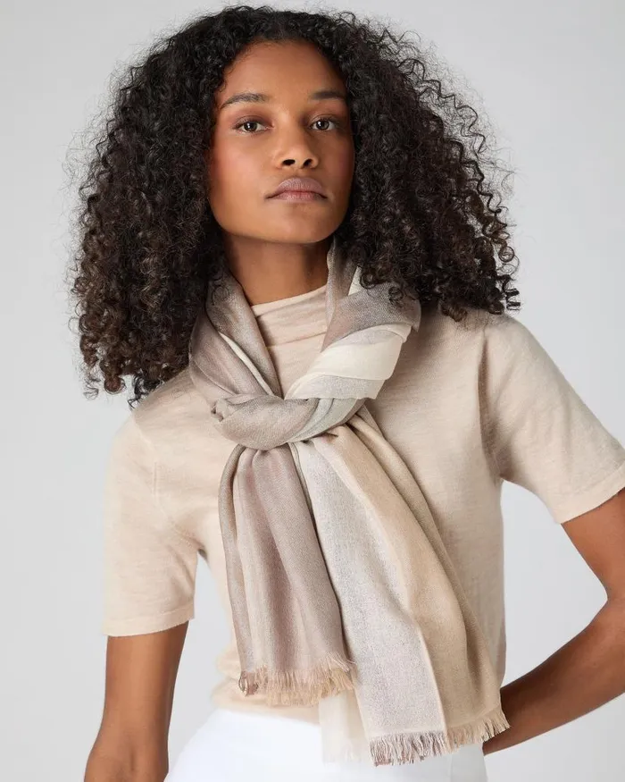 NPeal Pashminas Wraps and Shawls Women Four Layer Cashmere Silk Pashmina Scarf Beige Brown