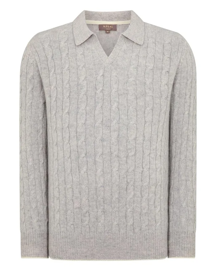 NPeal Polos and Tshirts Men Cable Polo Cashmere Shirt Fumo Grey