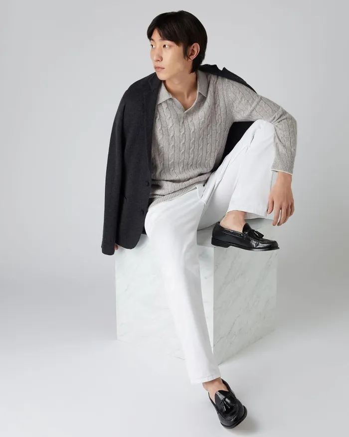 NPeal Polos and Tshirts Men Cable Polo Cashmere Shirt Fumo Grey