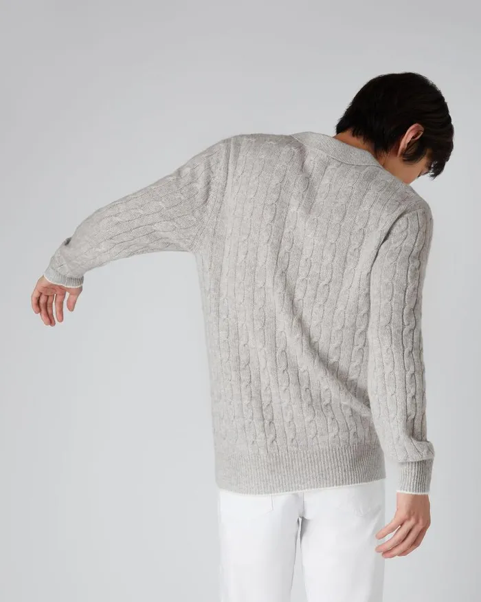 NPeal Polos and Tshirts Men Cable Polo Cashmere Shirt Fumo Grey