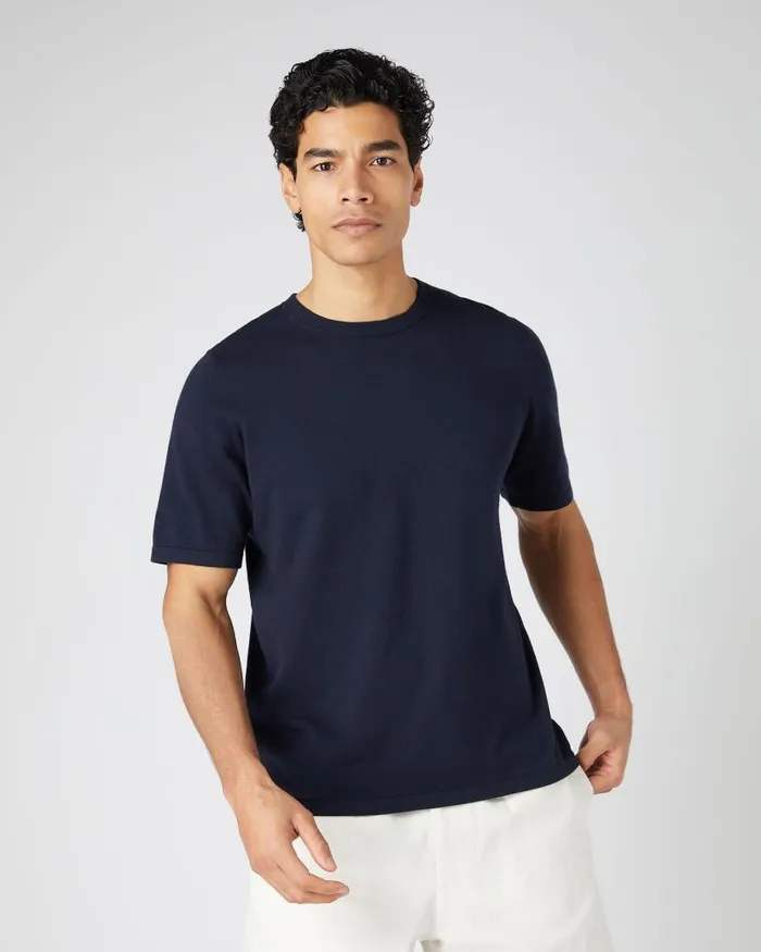 NPeal Polos and Tshirts Men Loose Fit Cotton Cashmere TShirt Navy Blue