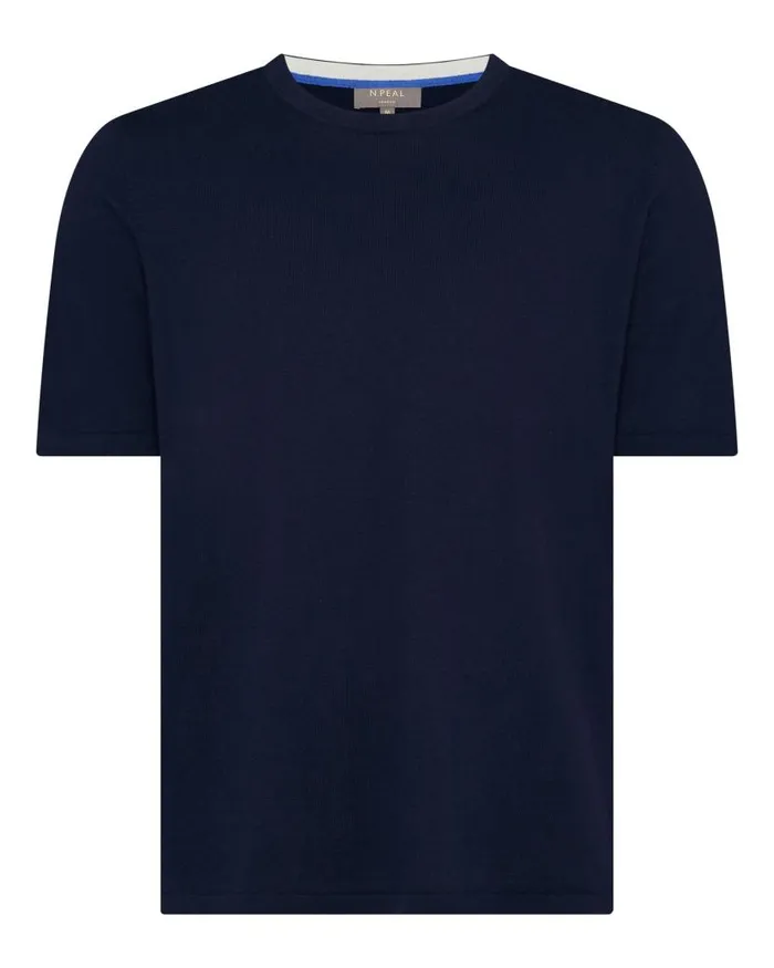 NPeal Polos and Tshirts Men Loose Fit Cotton Cashmere TShirt Navy Blue