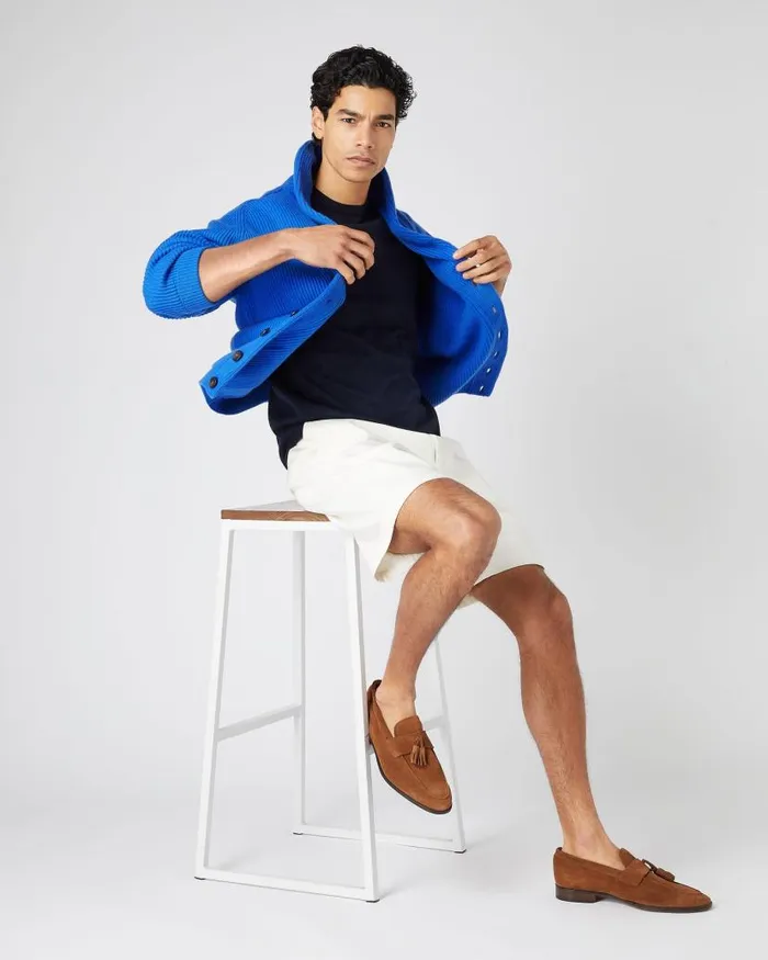 NPeal Polos and Tshirts Men Loose Fit Cotton Cashmere TShirt Navy Blue