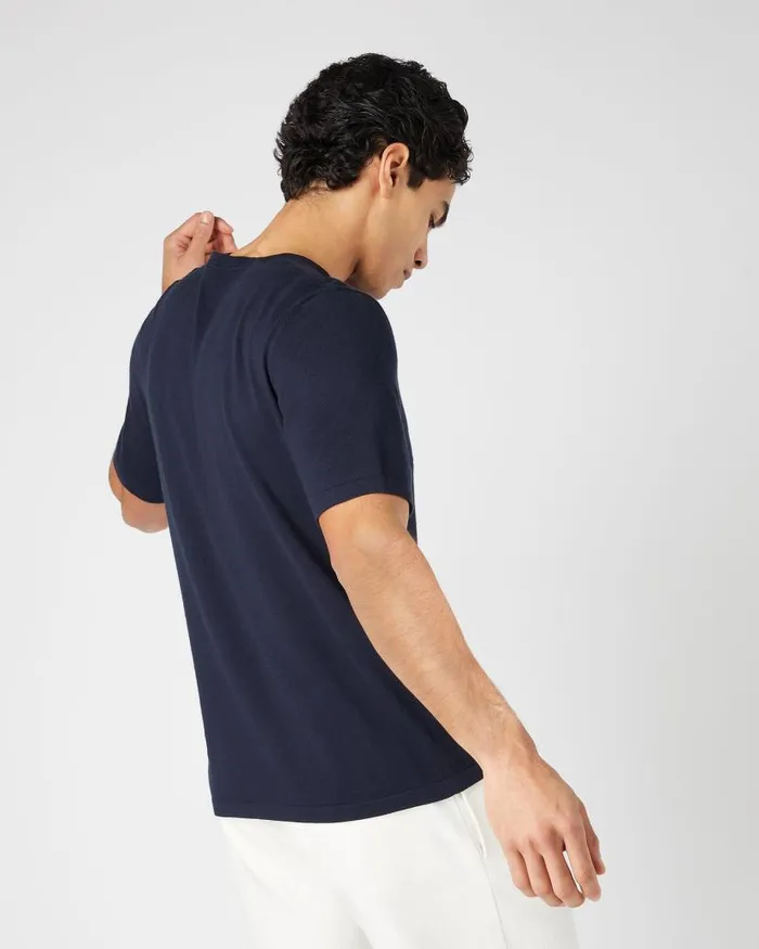 NPeal Polos and Tshirts Men Loose Fit Cotton Cashmere TShirt Navy Blue