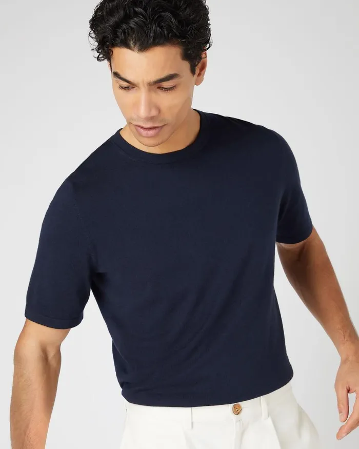 NPeal Polos and Tshirts Men Loose Fit Cotton Cashmere TShirt Navy Blue