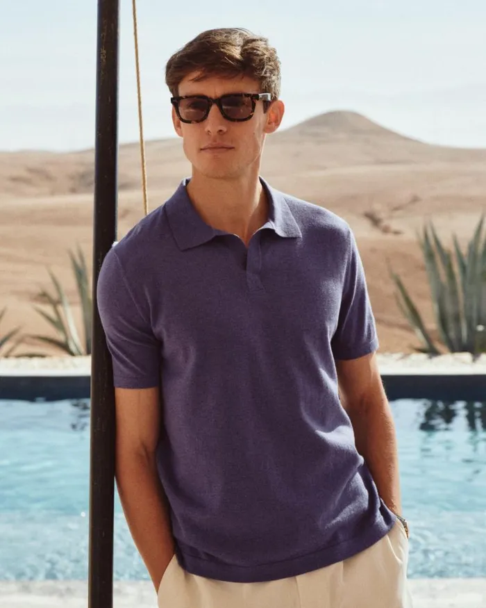 NPeal Polos and Tshirts Men Polo Cotton Cashmere TShirt Denim Blue